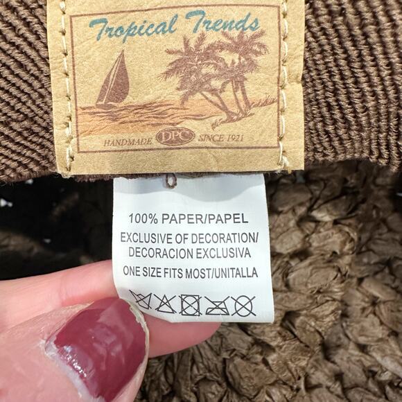 Tropical Trends Women’s Straw Hat Brown Flower Trim One Size Summer Wide Brim - Picture 6 of 8